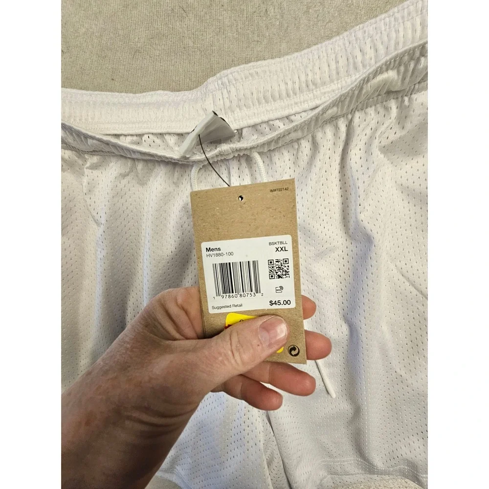 Nike Mens Dri-FIT‎ Mesh Basketball Shorts White XXL HV1880-100 Mid Thigh Length